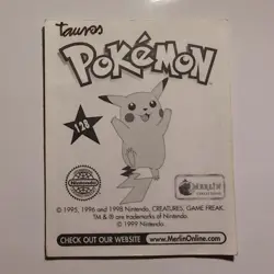 Pokemon - Tauros - Topps Merlin Sticker - Series 1 - #128/240 - 1999 - Image 2