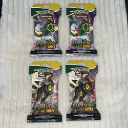 Pokemon TCG EVOLVING SKIES Lot, 4 Sleeved Booster Packs Rayquaza/Umbreon Art - Image 1
