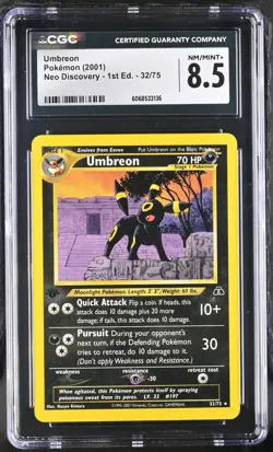 CGC 8.5 Umbreon 2001 Neo Discovery 1st Edition 32/75 Pokemon Card - Image 1