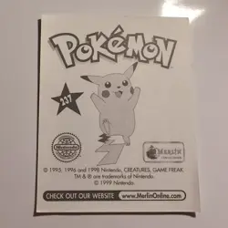 Pokemon - Ash Puzzle 1/4 - Topps Merlin Sticker - Series 1 - #237/240 - 1999 - Image 2