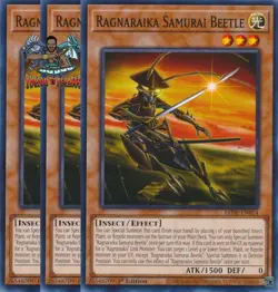 Yugioh! 3x Ragnaraika Samurai Beetle LEDE-EN014 Common 1st Ed NM - Image 1