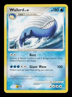 Pokemon Card Wailord 47/147 DP Supreme Victors Rare Vintage lv.41 LP 2009 - Image 1