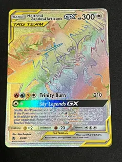 Moltres Zapdos Articuno GX 69/68 - Hidden Fates Rainbow Secret Rare Pokemon NM - Image 1