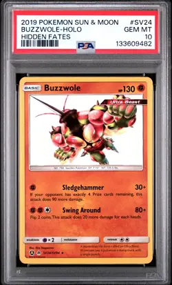 2019 POKEMON SUN & MOON HIDDEN FATES #SV24 BUZZWOLE-HOLO PSA 10 - Image 1