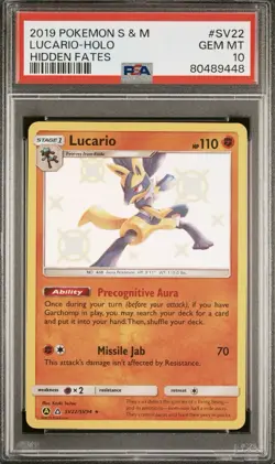 PSA 10 Lucario Shiny SV22/SV94 Pokemon Hidden Fates Shiny Vault - Image 1
