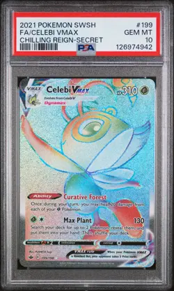 2021 POKEMON SWORD & SHIELD CHILLING REIGN SECRET FULL ART/CELEBI VMAX PSA 10 - Image 1