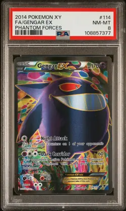 2014 POKEMON XY PHANTOM FORCES #114 FULL ART/GENGAR EX PSA 8 - Image 1
