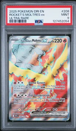 2025 POKEMON DRI EN-DESTINED RIVALS ULTRA RARE TEAM ROCKET'S MOLTRES EX PSA 9 - Image 1