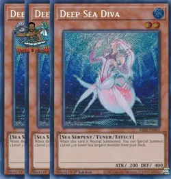Yugioh! 3x Deep Sea Diva RA03-EN004 Secret Rare 1st Ed NM - Image 1