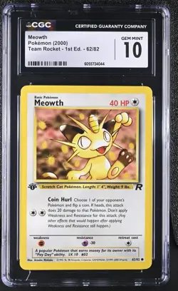 2000 Pokemon Rocket MEOWTH 62/82 1st Edition PSA CGC 10 - Image 1