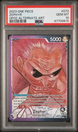 Zephyr Alt Art One Piece TCG OP02-072 Paramount War PSA 10 ENGLISH Leader - Image 1