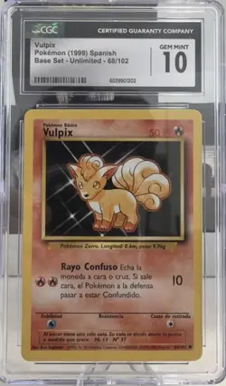 Vulpix Pokemon 1999 Spanish Base Set Card 68/102 CGC 10 - Image 1