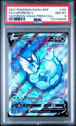 2021 POKEMON SWSH BLACK STAR PROMO #181 FULL ART/VAPOREON V PSA 8 - Image 1