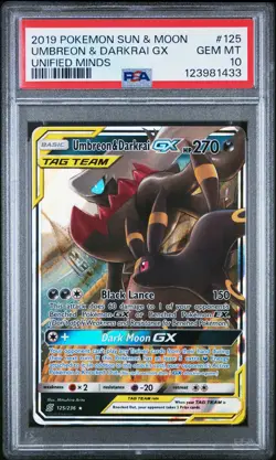 2019 POKEMON SUN & MOON UNIFIED MINDS #125 UMBREON & DARKRAI GX PSA 10 - Image 1