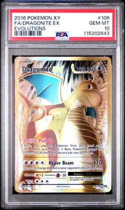2016 POKEMON XY EVOLUTIONS #106 FULL ART/DRAGONITE EX PSA 10 - Image 1