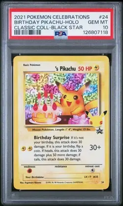 2021 Pokemon Celebrations Birthday Pikachu Classic PSA 10 GEM MINT Holo - Image 1