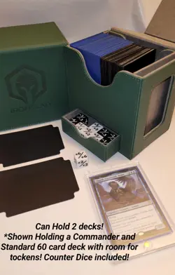 MTG Commander Deck Card Box WITH Counter DICE, Drawer/Display Window/Green 160+ - Image 1