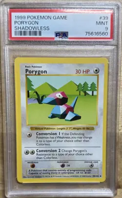 Porygon 39/102 Base Set Shadowless Uncommon Graded Pokemon Card - PSA 9 - Image 1