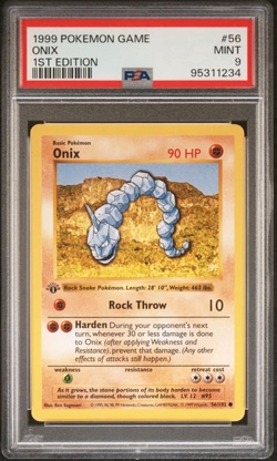 Pokemon Card Onix 56/102 1st Edition Shadowless Base Set 1999 PSA 9 MINT 56 - Image 1