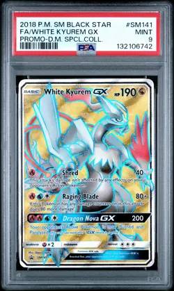 2018 POKEMON SM BLACK STAR PROMO #SM141 FULL ART/WHITE KYUREM GX PSA 9 - Image 1
