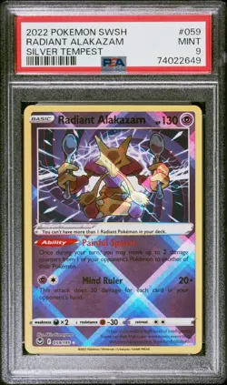 Radiant Alakazam Pokemon Sword & Shield Silver Tempest 059 NM PSA 9 - Image 1