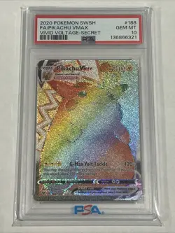 2020 POKEMON SWORD & SHIELD VIVID VOLTAGE SECRET FULL ART/PIKACHU VMAX PSA 10 - Image 1