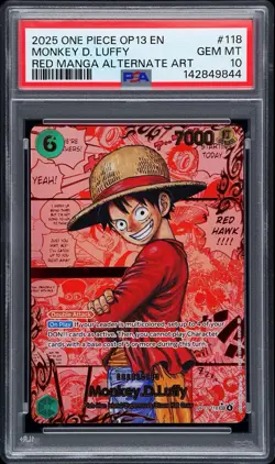 2025 ONE PIECE CARRYING ON HIS WILL OP13 RED MANGA ALT ART MONKEY D LUFFY PSA 10 - Image 1