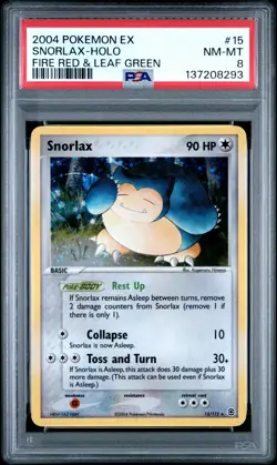 2004 POKEMON EX FIRE RED & LEAF GREEN #15 SNORLAX-HOLO PSA 8 - Image 1