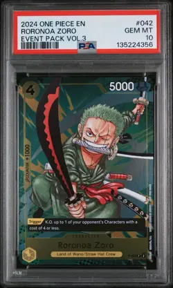 2024 ONE PIECE P-042 EVENT PACK VOL 3 PROMO RORONOA ZORO PSA 10 - Image 1