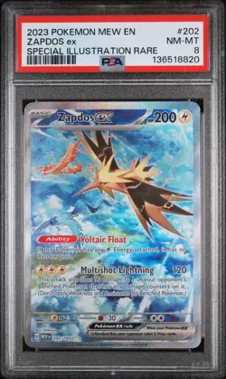PSA 8 NM-MT Zapdos ex 202/165 SV 151 Holo Rare Pokemon Card - Image 1