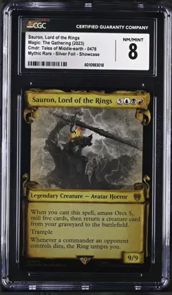 MTG LOTR MYTHIC FOIL EXTENDED ART Sauron, Lord of the Rings CGC 8. - Image 1