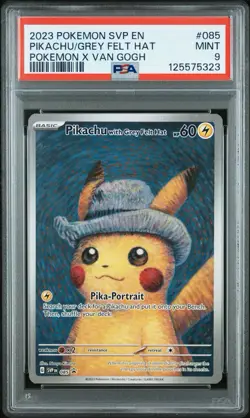 2023 Pokemon Pikachu Grey Felt Hat Van Gogh Full Art Promo SVP EN 085 PSA 9 - Image 1