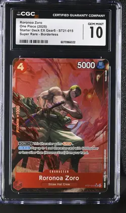 One Piece Starter Deck EX Gear 5 Roronoa Zoro Borderless ST21-015 CGC 10 Gem MT - Image 1