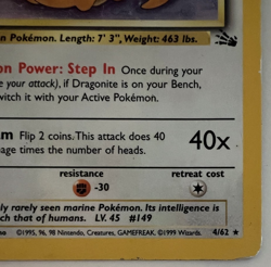 Dragonite Holo 4/62 - 1st Edition Fossil - Vintage Pokemon Card - MP - Image 4