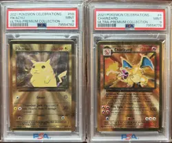 2021 CHARIZARD #4 & PIKACHU #58 POKEMON UPC CELEBRATIONS METAL CARD PSA 9 - Image 1