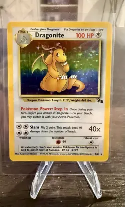 Pokemon TCG Dragonite Fossil Holo Unlimited Rare Card 4/62 1999 Vintage - Image 1