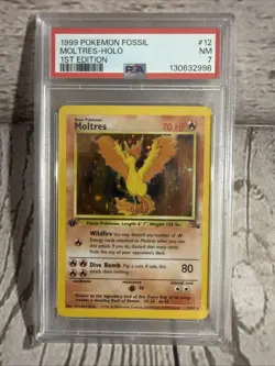 1999 POKEMON FOSSIL 1ST EDITION #12 MOLTRES - HOLO PSA 7 - Image 1