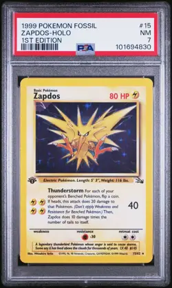1999 Pokemon Fossil 1st Edition Zapdos Holo PSA 7 15/62 15/62 - Image 1