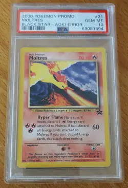 Pokemon 2000 Promo Moltres Black Star Aoki Error 21 PSA 10 GEM MT - Image 1