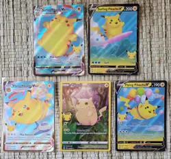 Pokemon Celebrations lot ×5 Flying Surfing Pikachu 005 Pikachu Vmax V Near Mint - Image 1