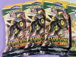 Lot of.4 Pokemon TCG Evolving Skies Sleeved Booster Pack Umbreon Sylveon New - Image 2