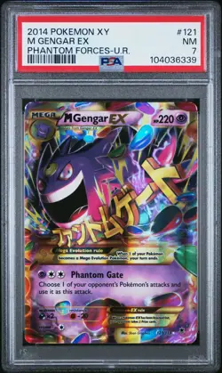 2014 POKEMON XY PHANTOM FORCES ULTRA RARE #121 M GENGAR EX PSA 7 - Image 1