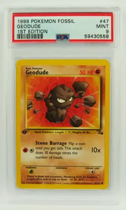 Geodude 047/062 1st Edition PSA 9 Fossil Unlimited 1999 Graded Pokemon Card Slab - Image 1