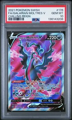 Pokemon 2021 PSA 10 Galarian Moltres V Full Art Chilling Reign 176/198 Card - Image 1