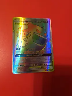 Pokemon TCG Gengar & Mimikyu GX Holo Card 186/181 Sun & Moon Team Up Secret Rare - Image 2
