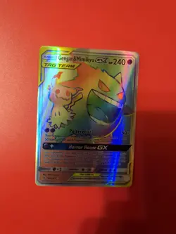 Pokemon TCG Gengar & Mimikyu GX Holo Card 186/181 Sun & Moon Team Up Secret Rare - Image 3