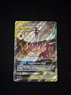FULL ART Espeon & Deoxys GX ULTRA RARE Tag Team SM240 Holo Foil Promo Pokemon LP - Image 1