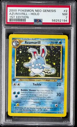 2000 POKEMON NEO GENESIS 1ST ED #2 AZUMARILL-HOLO PSA 7 - Image 1