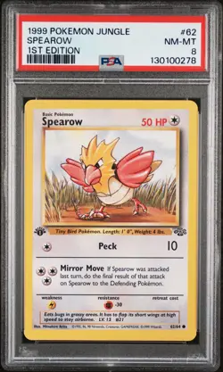 1999 POKEMON JUNGLE 1ST ED #62 SPEAROW PSA 8 - Image 1