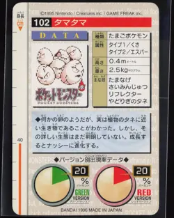 Exeggcute No. 102 Green Bandai Carddass Series 1-2 G 1996 Pokemon Japanese NM - Image 3